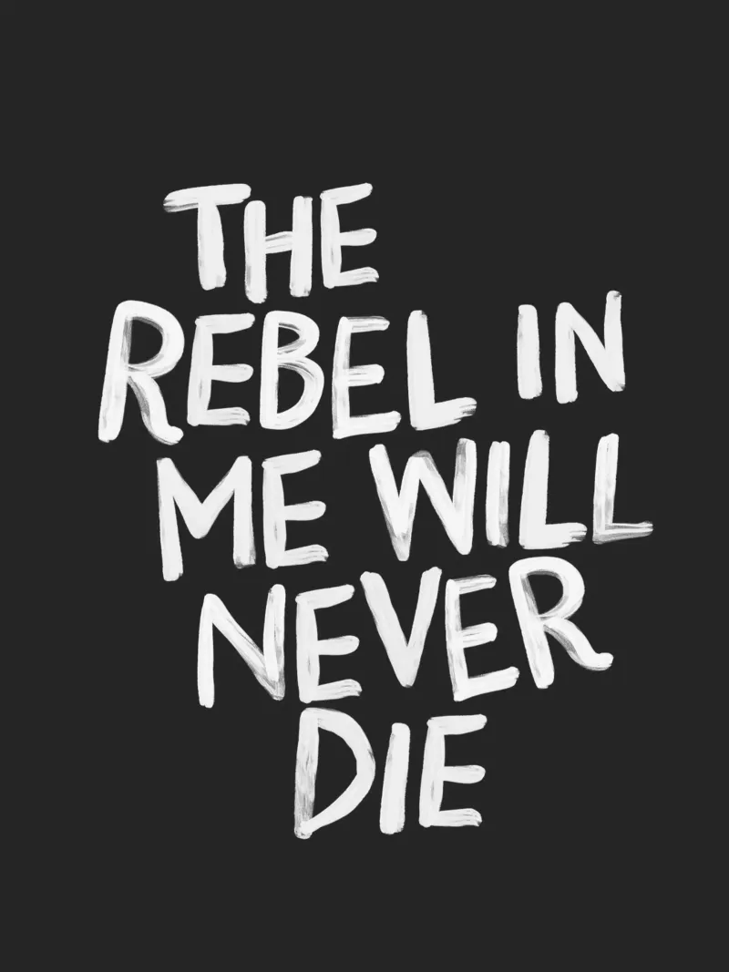 Der Rebell in mir wird nie sterben Schwarzer Typografie Druck Poster von THE MOTIVATED TYPE