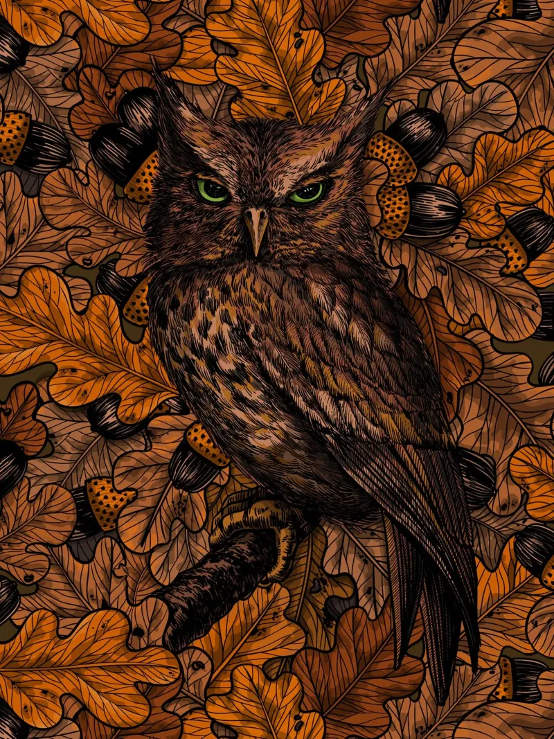 Herfstuilen, oranje en bruin canvas met Baklijst van Painted Nature