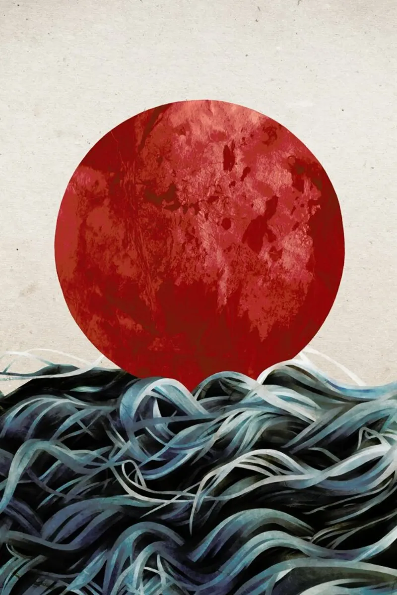 Sunrise in Japan poster con telaio in plastica da Ruben Ireland