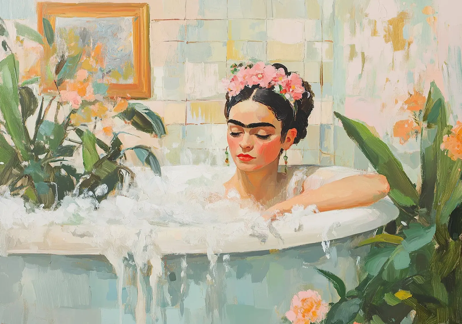 Frida Kahlo - Finding inner harmony canvas with Floater frame by Fantasias Florales