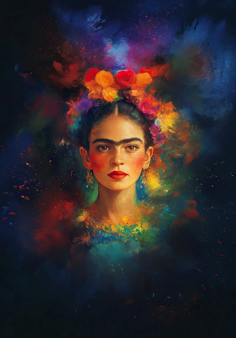 Frida Kahlo - Le ali della speranza poster con telaio in legno da Fantasias Florales