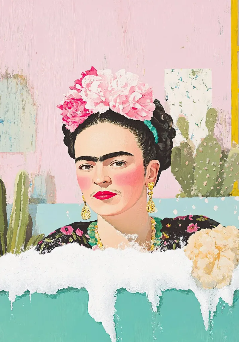 Frida Kahlo - I colori della pace interiore poster con telaio in alluminio da Fantasias Florales