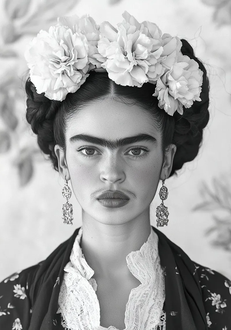 Frida Kahlo - Il cambiamento che fiorisce poster con telaio in alluminio da Fantasias Florales