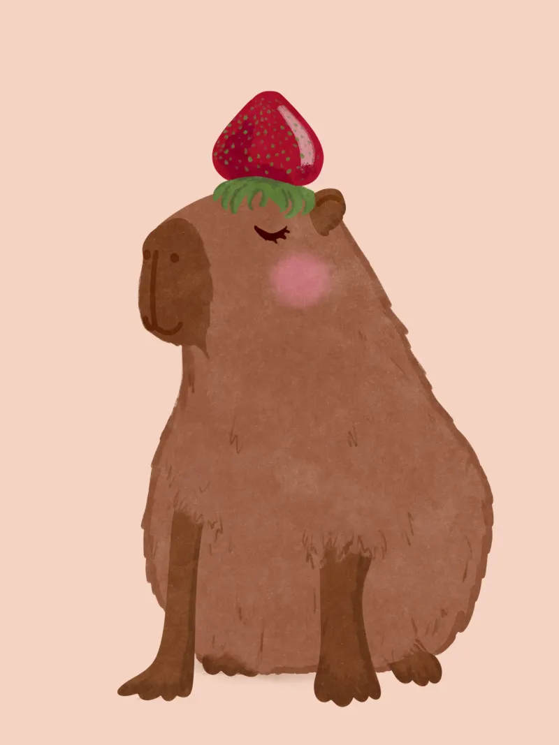 Capibara con fragola carta hahnemühle da Illustration Raissa Oltmanns