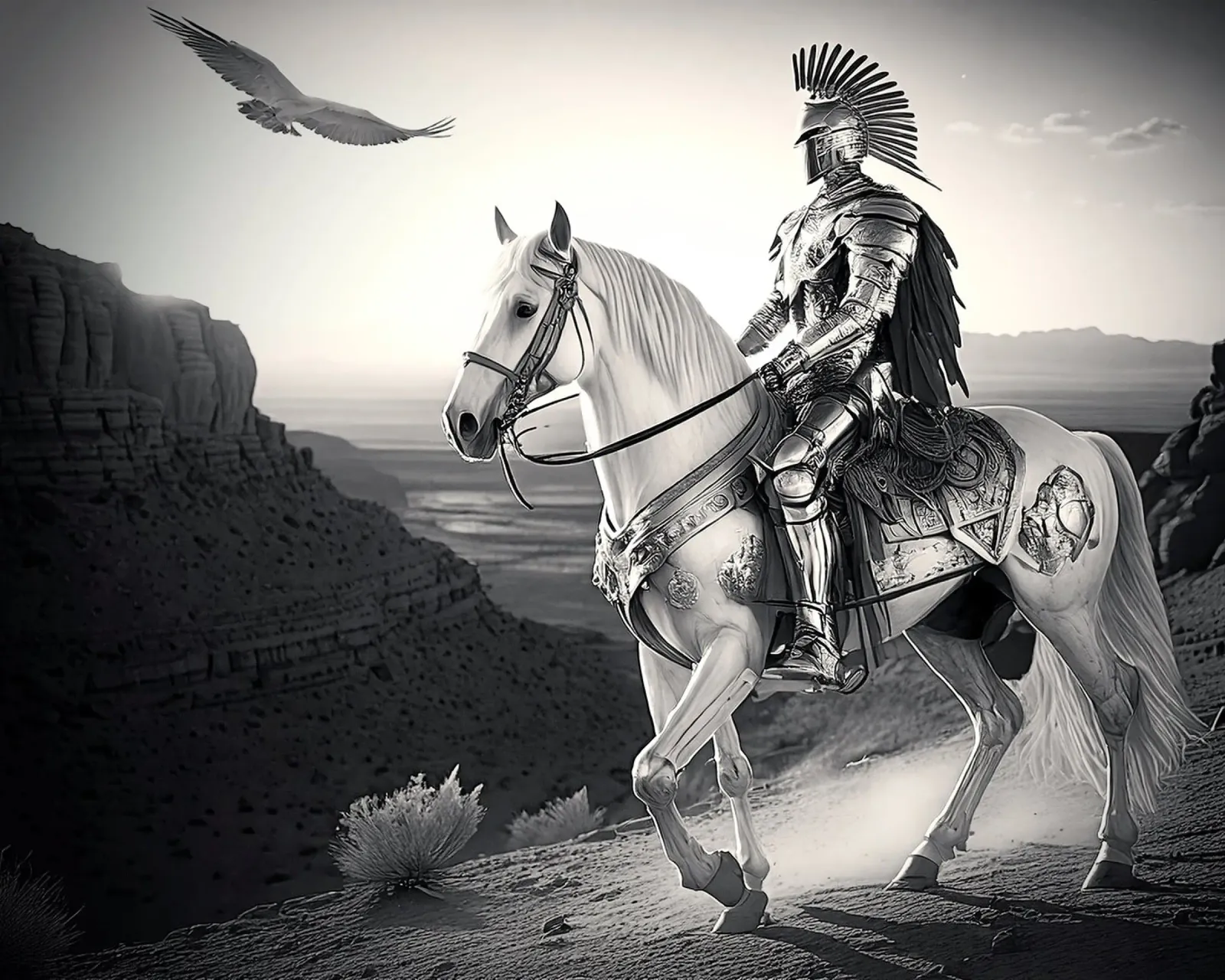 CHEVALIER SUR UN CHEVAL. NOIR ET BLANC. pellicola backlit da Thierry vobmann photography