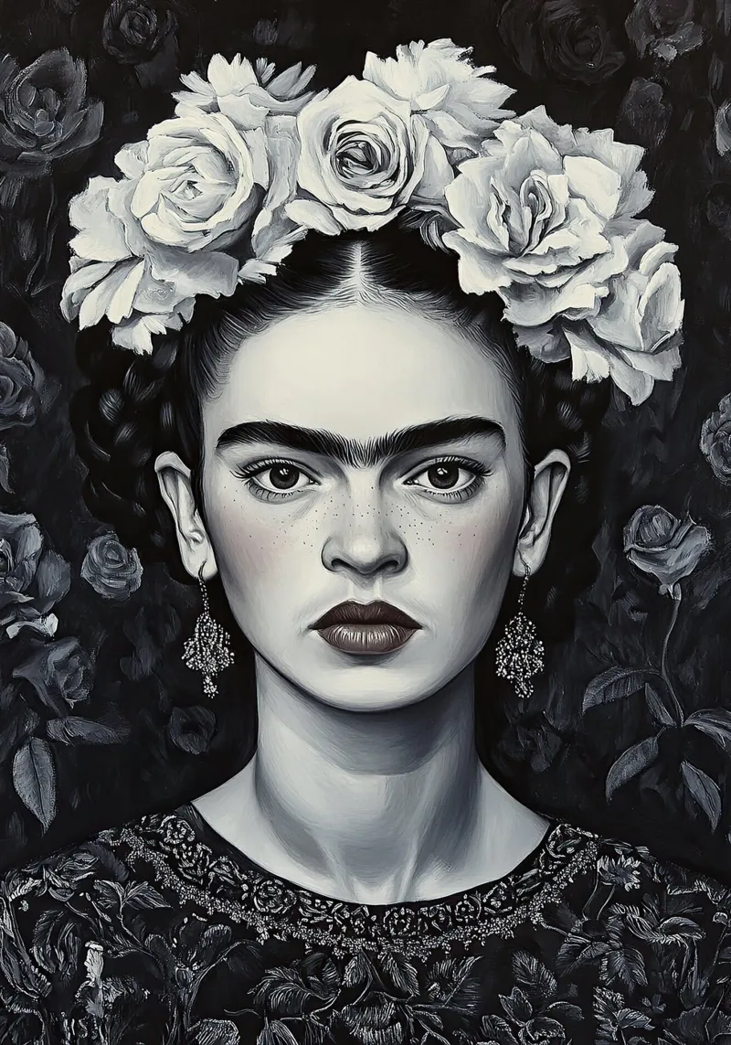 Frida Kahlo - I frutti del coraggio poster con telaio in alluminio da Fantasias Florales