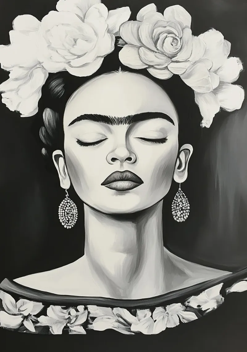 Frida Kahlo - Melody of optimism canvas with Floater frame by Fantasias Florales