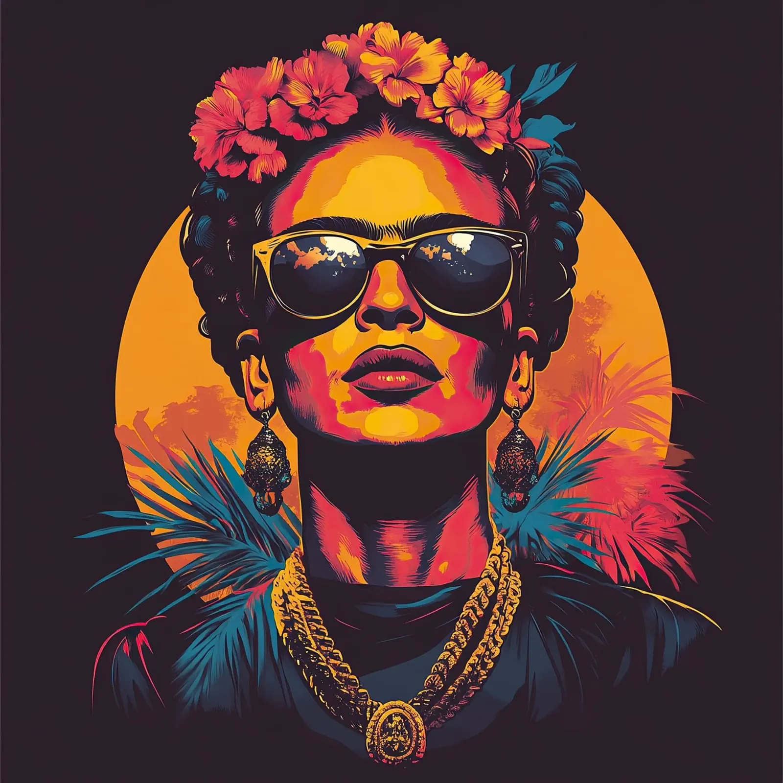 Frida Kahlo - Radicata nella tempesta poster con telaio in alluminio da Fantasias Florales