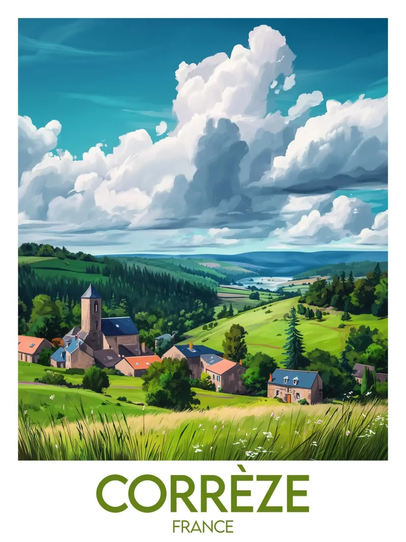 Poster Corrèze poster con telaio in legno da Frame the World