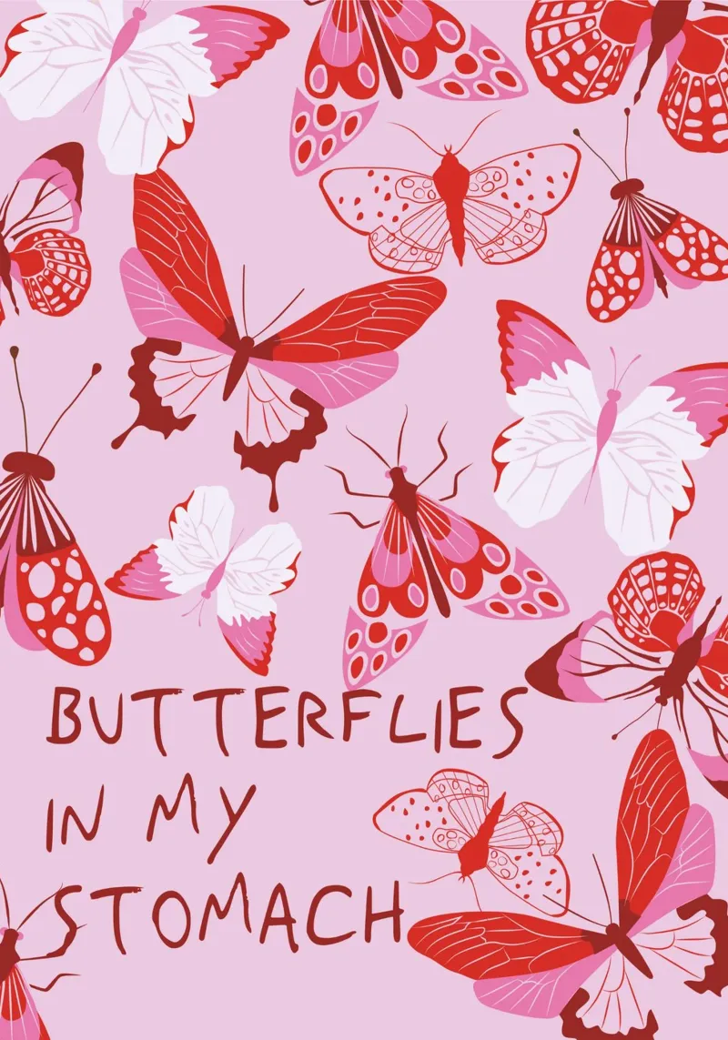 Pink Butterflies In My Stomach poster con telaio in legno da Retro Love
