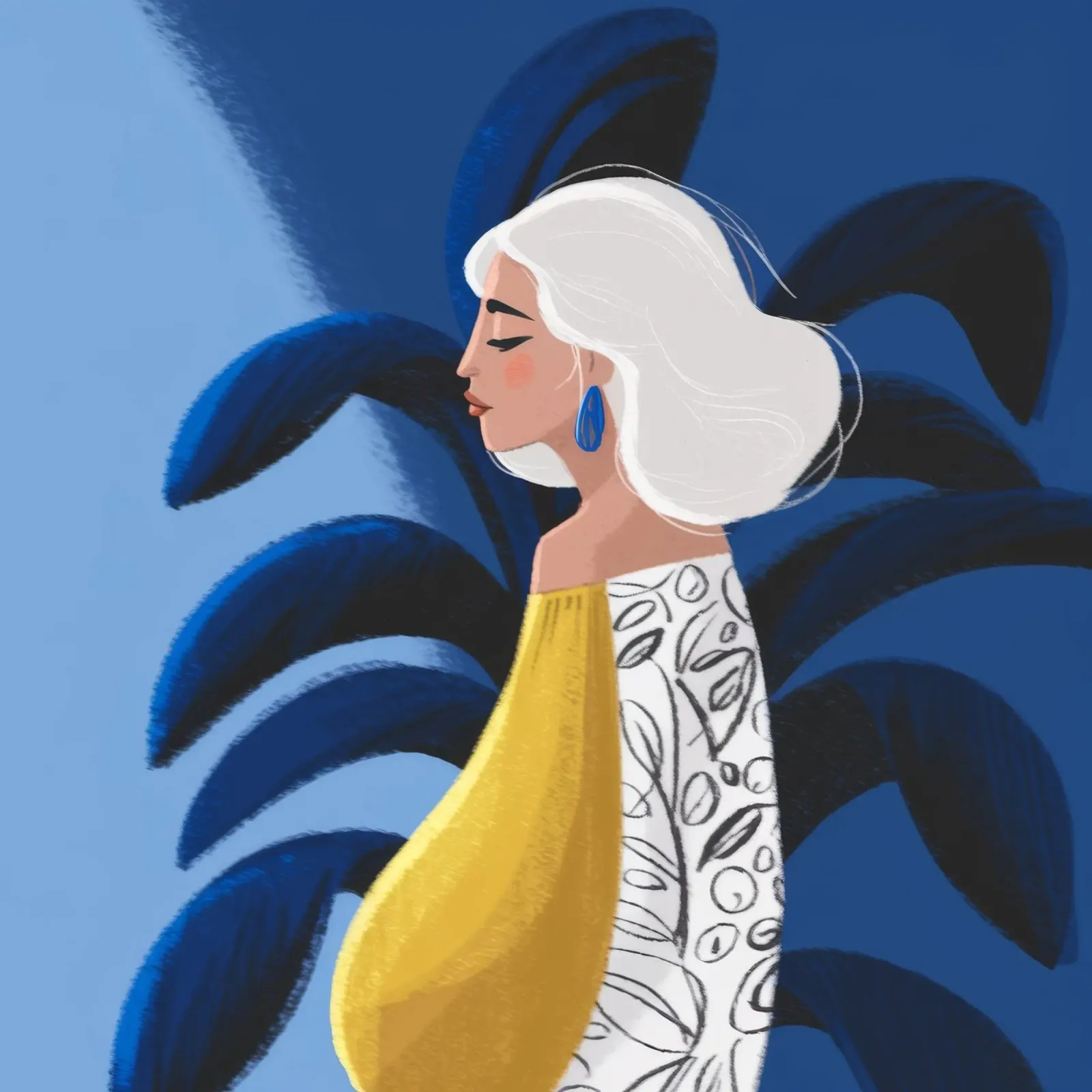 Blauwe palm overpeinzing canvas met Baklijst van Color Oblivion