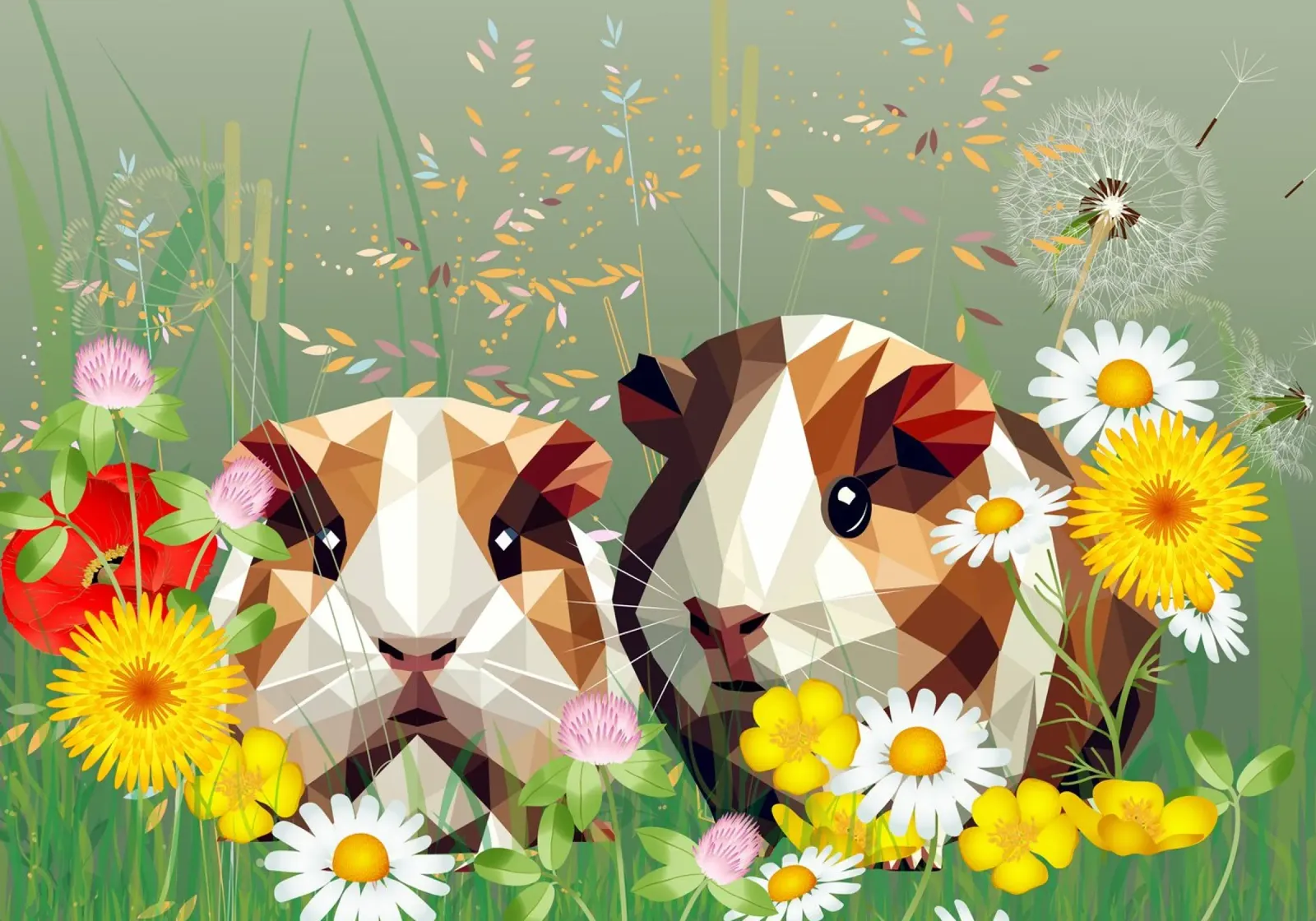 Dos cobayas en el prado de flores mágicas metacrilato de namosh