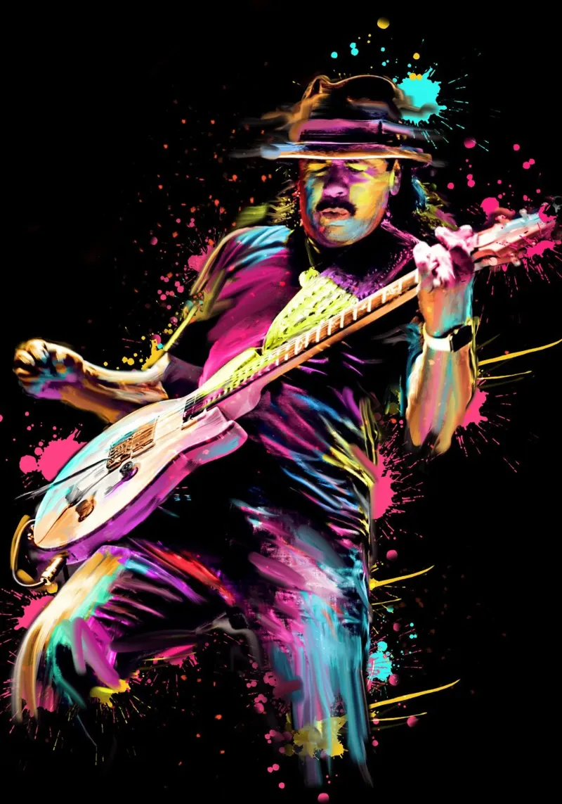 Carlos Santana astratto colorato pop art pellicola backlit da Hantamrata