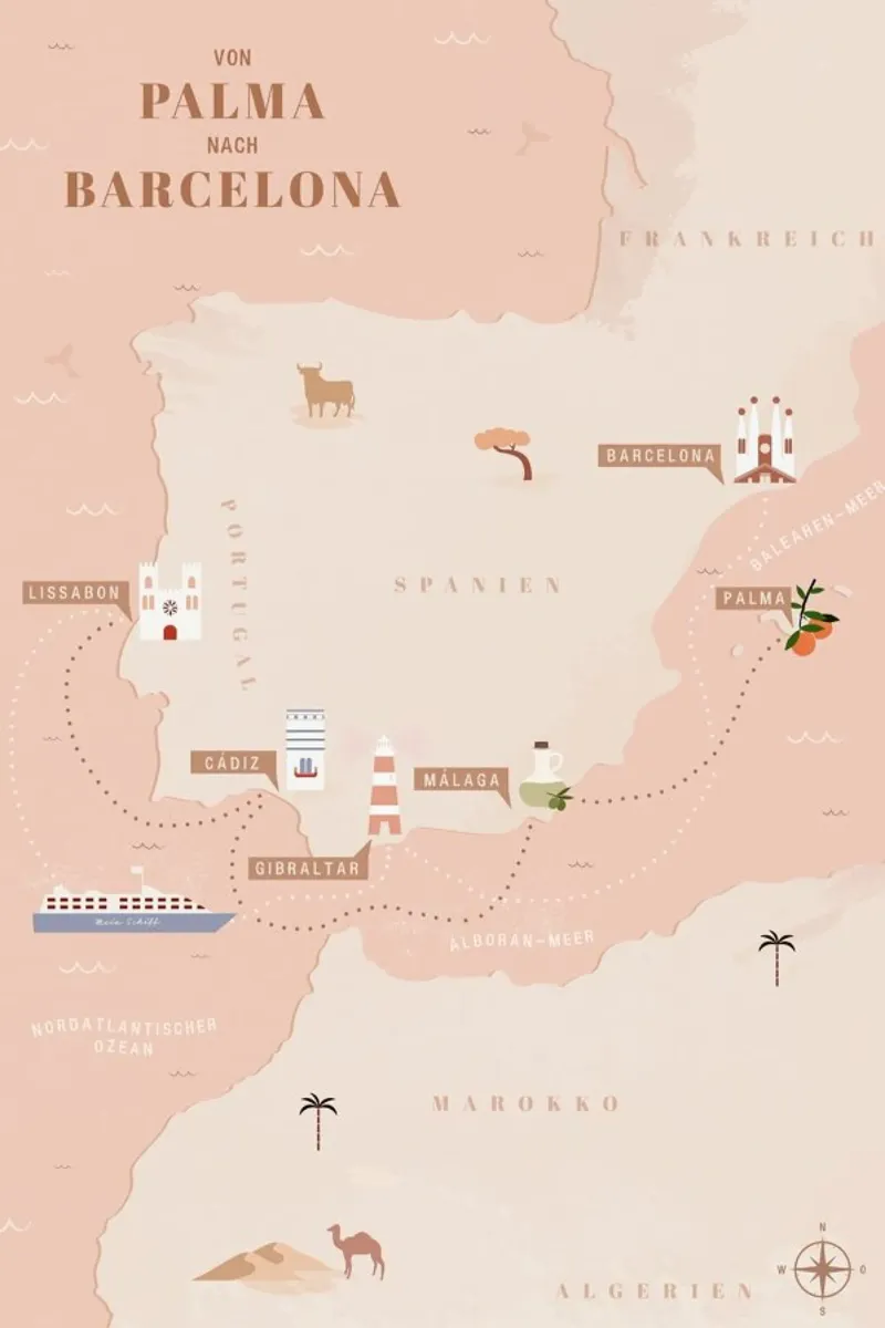Von Palma nach Barcelona I poster con telaio in legno da Studio One