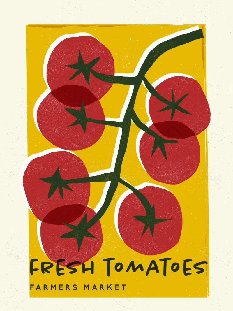 Pomodori freschi Mercato contadino Arte retrò poster con telaio in alluminio da showmemars