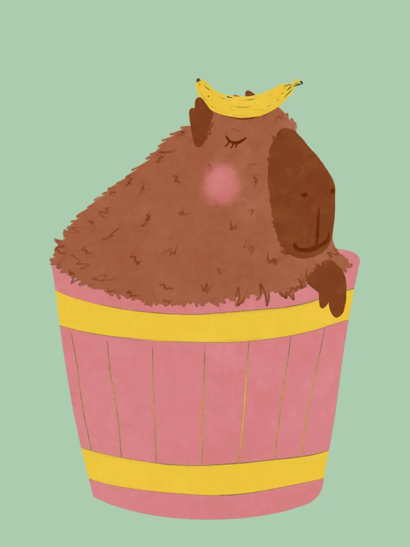 Capybara with Banana canvas by Illustration Raissa Oltmanns