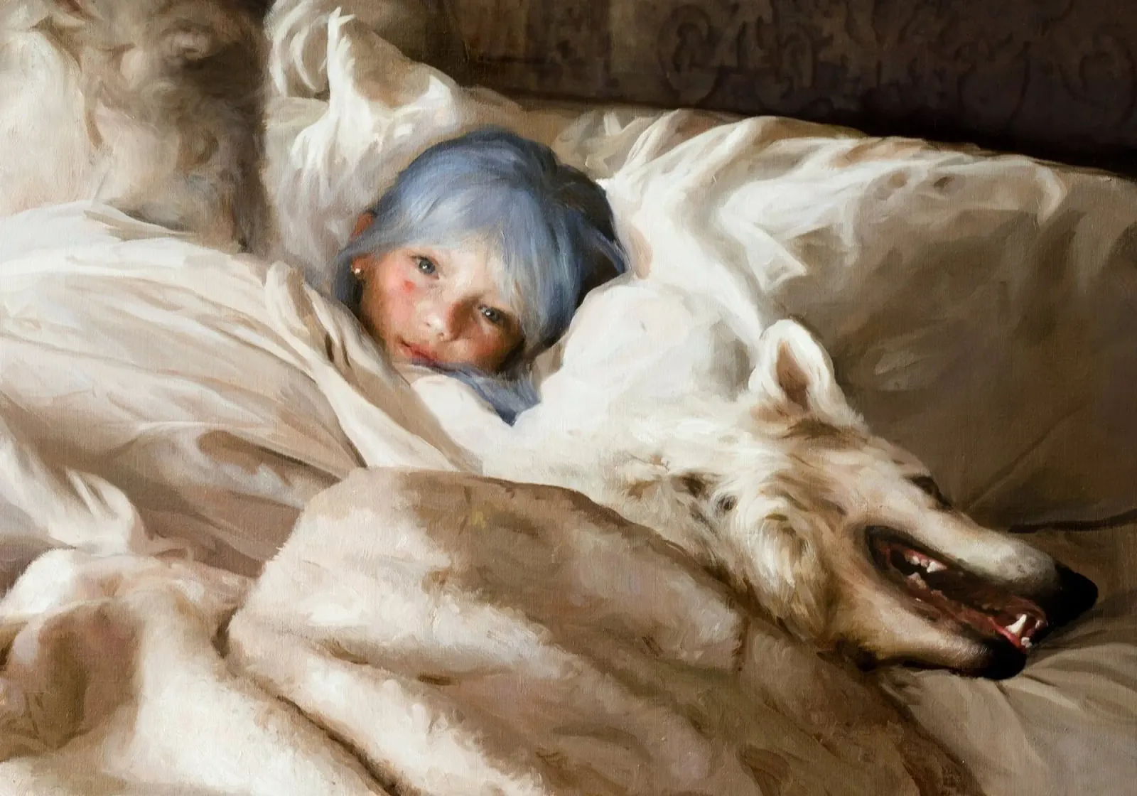 Guillermo Lorca La ragazza che dorme con il lupo carta hahnemühle da Birgitart