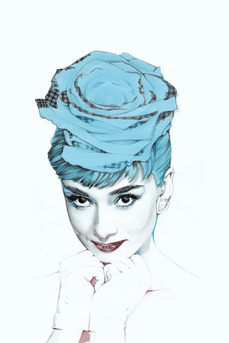 Audrey Hepburn in blu carta hahnemühle da Susana Miranda ilustracion