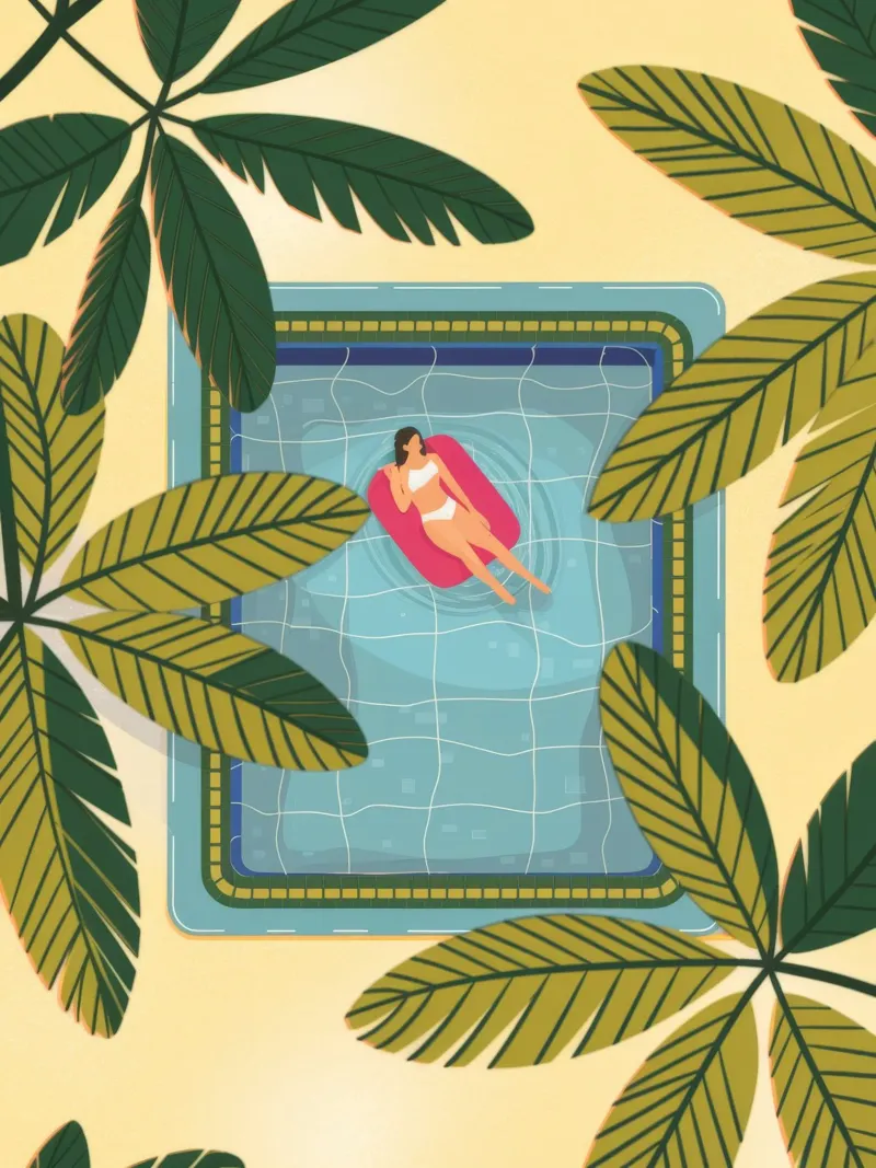 Fuga tropicale a bordo piscina pannello forex da Veiled Canvas