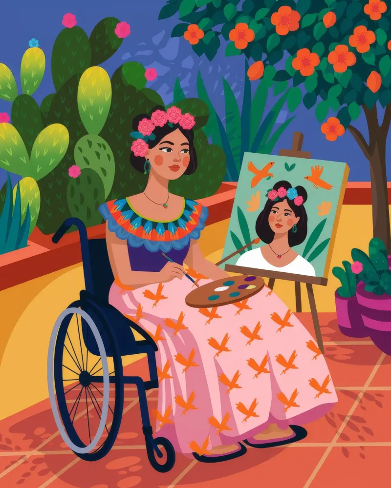 Ritratto artistico in giardino poster con telaio in legno da Veiled Canvas