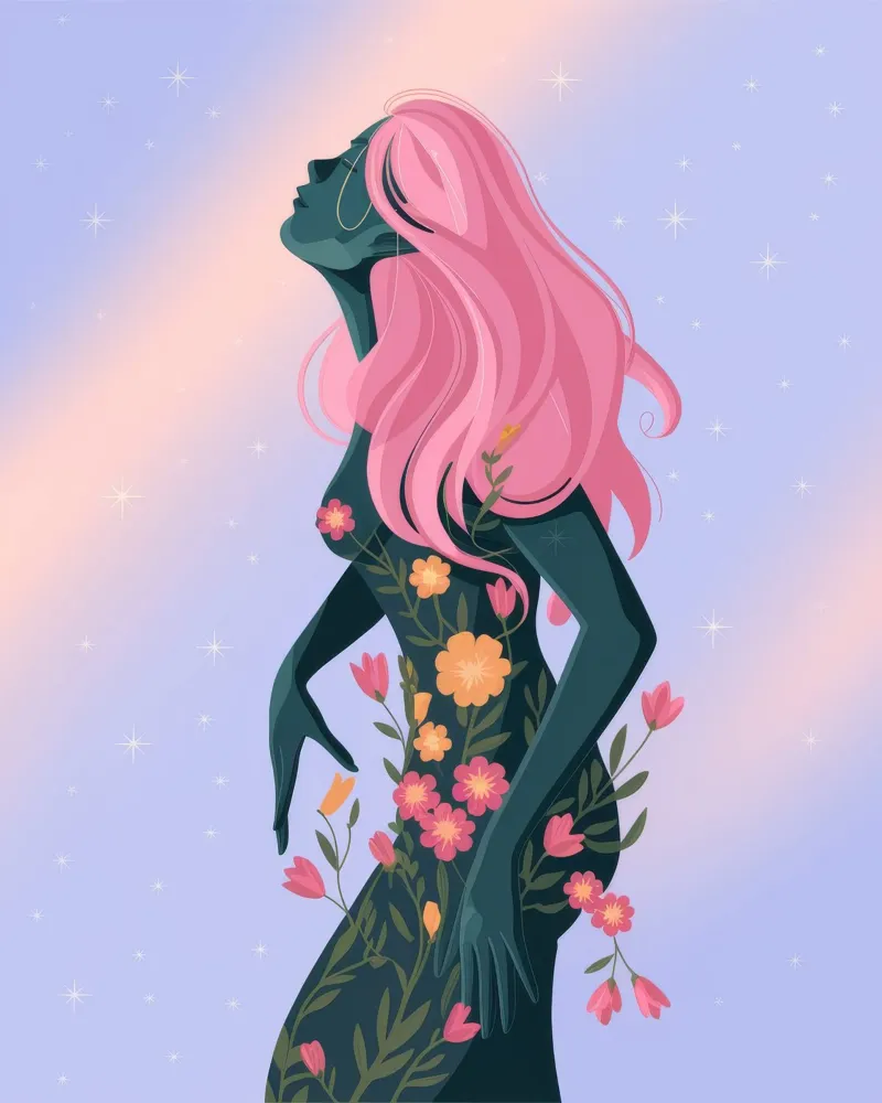 Figura floreale mistica poster con telaio in plastica da Veiled Canvas