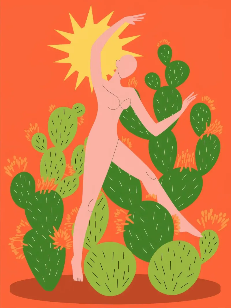Energia della danza dei cactus poster con telaio in legno da Veiled Canvas