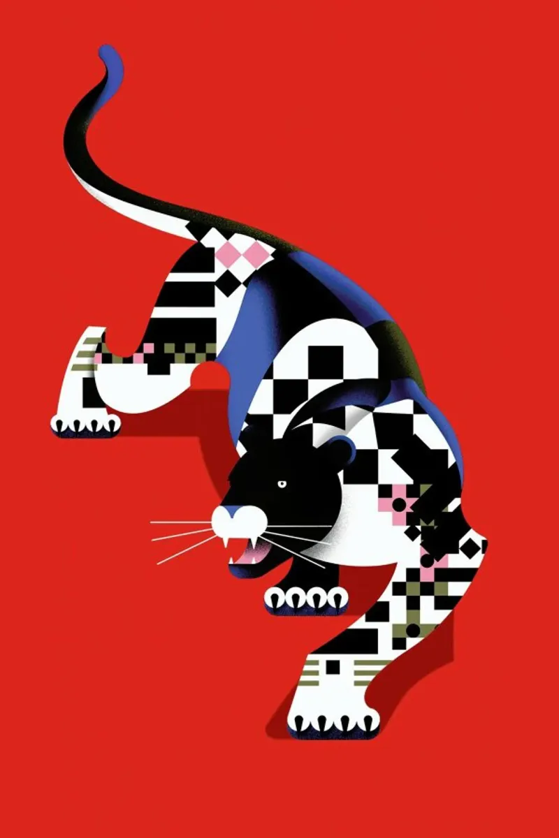 Geometric Tiger poster con telaio in plastica da Birgit Palma