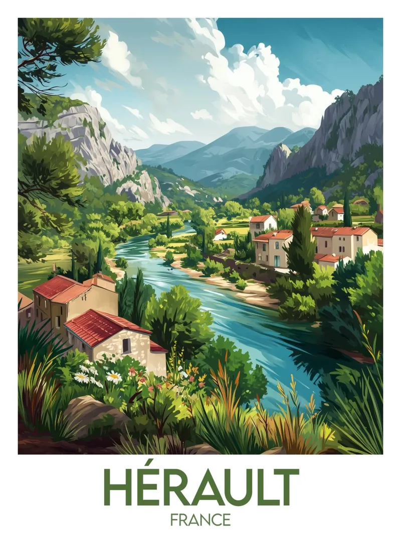 Manifesto dell'Hérault poster con telaio in alluminio da Frame the World