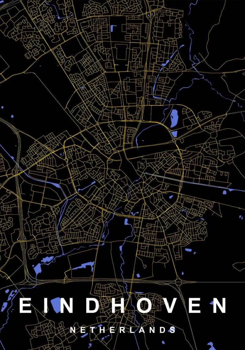 Eindhoven Nederland Stadsplattegrond Zwart-Goud poster van Cartographers Library