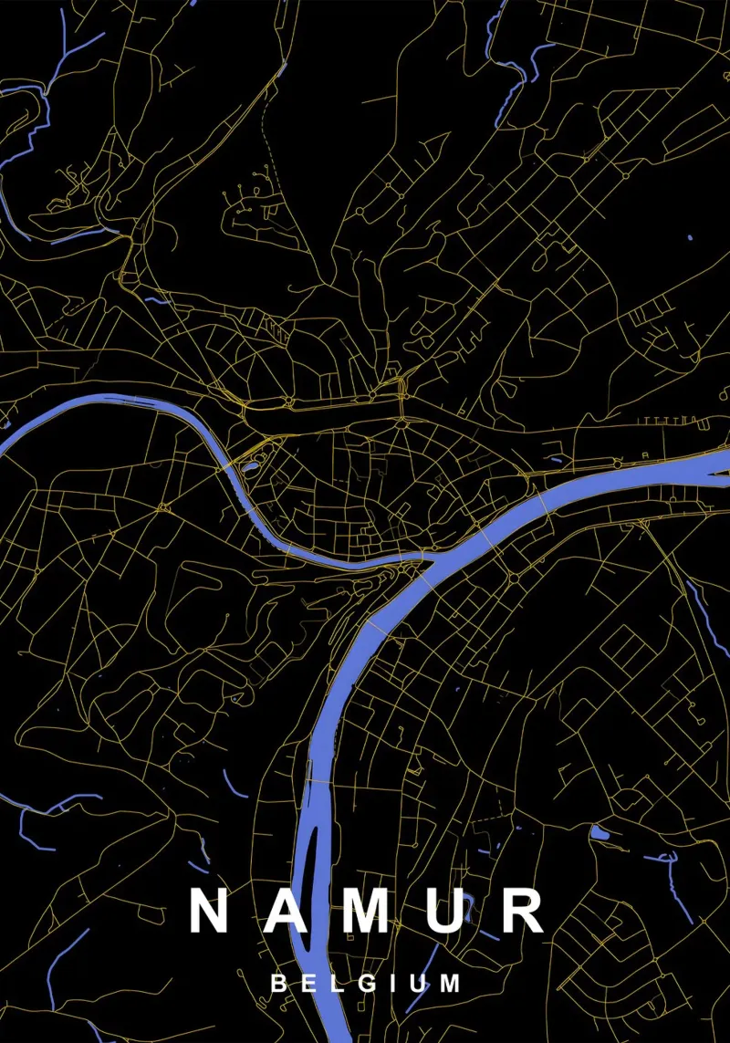 Namur Belgio - Mappa della città in nero e oro poster da Cartographers Library