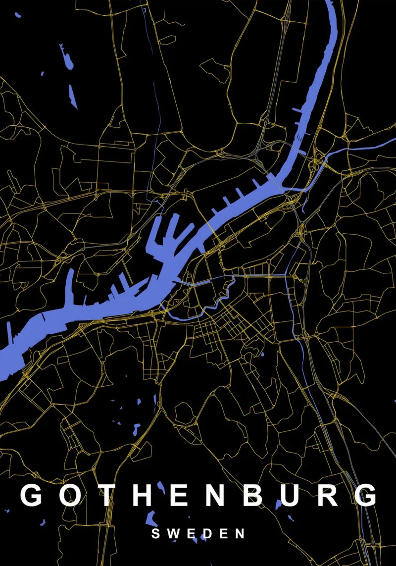 Göteborg Svezia - Mappa della città in nero e oro pellicola backlit da Cartographers Library