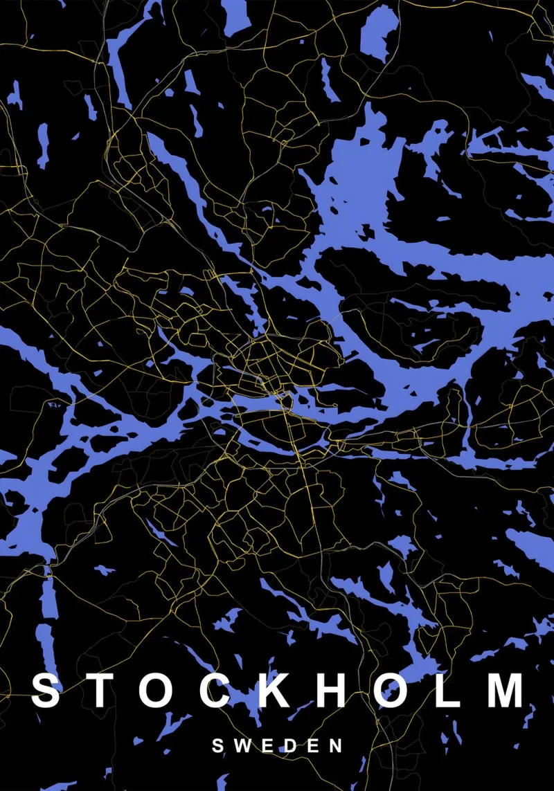 Stoccolma Svezia - Mappa della città in nero e oro pellicola backlit da Cartographers Library