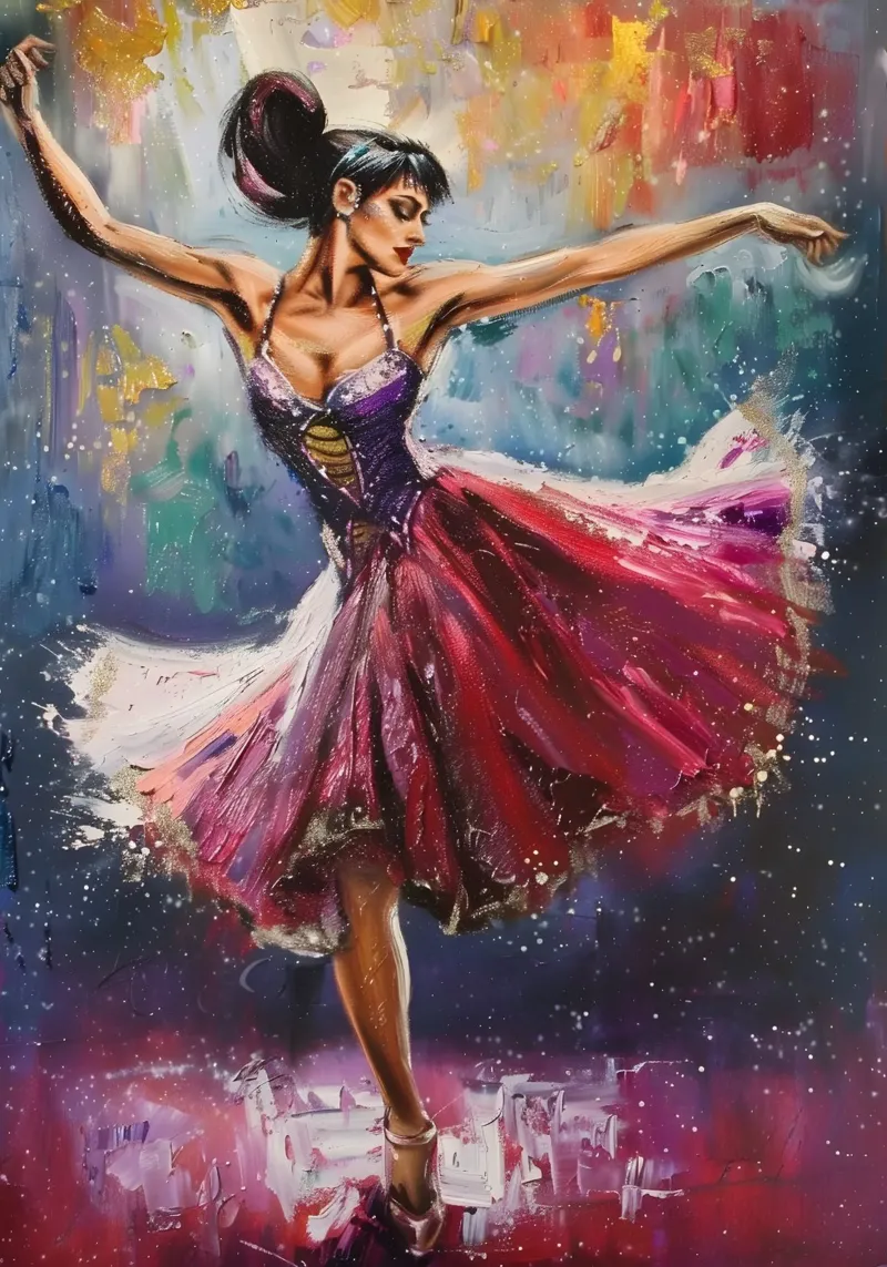 Peinture à l'huile d'une jeune fille dansante poster de Artful Muse