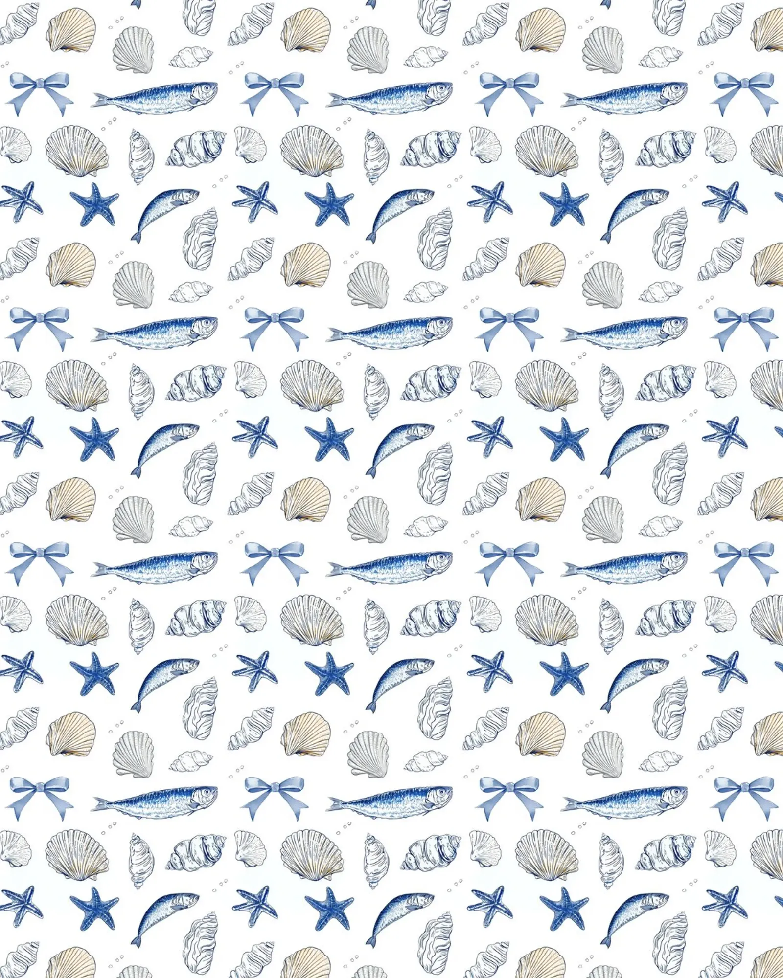 Sardine blu navy Conchiglie pesce pescatore Charm nautico pellicola backlit da Gentle Echoes Art