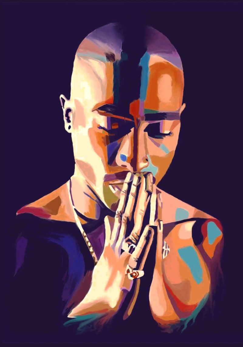 Tupac Shakur abstract colorful pop art poster by Hantamrata