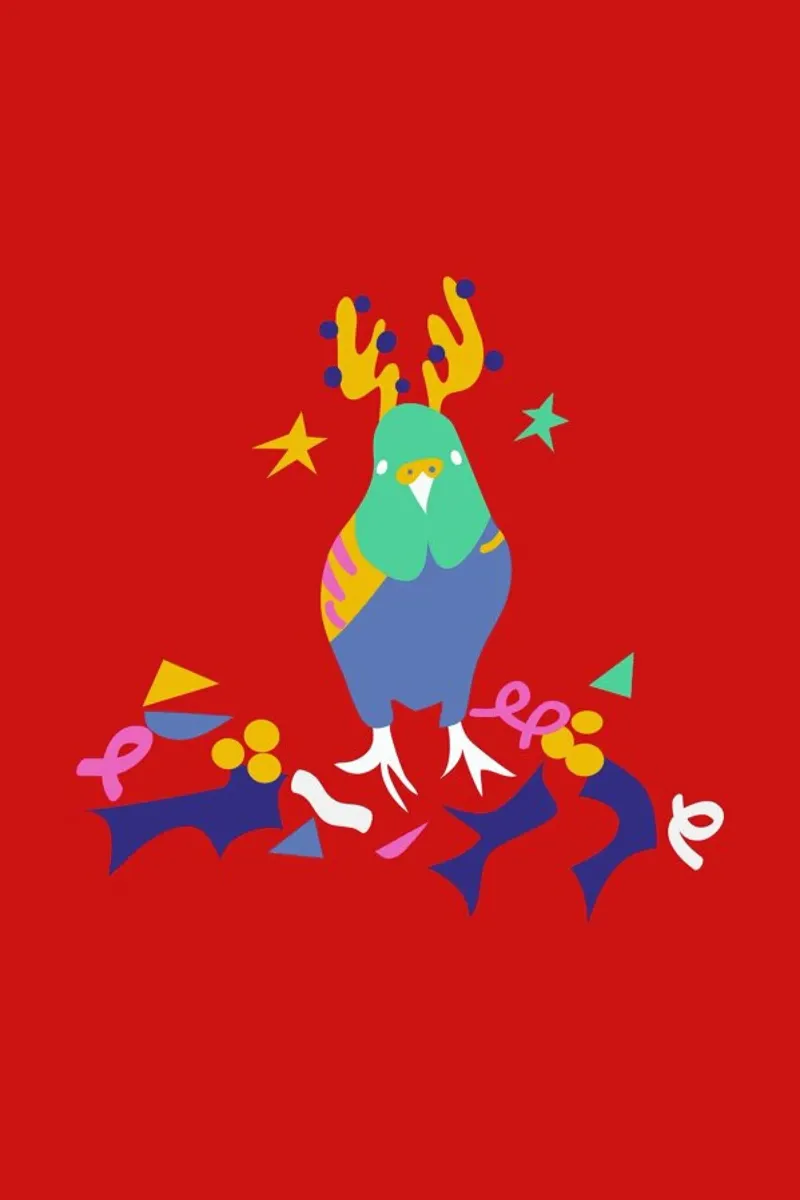 Christmas Parrot poster con telaio in alluminio da Mariery Young