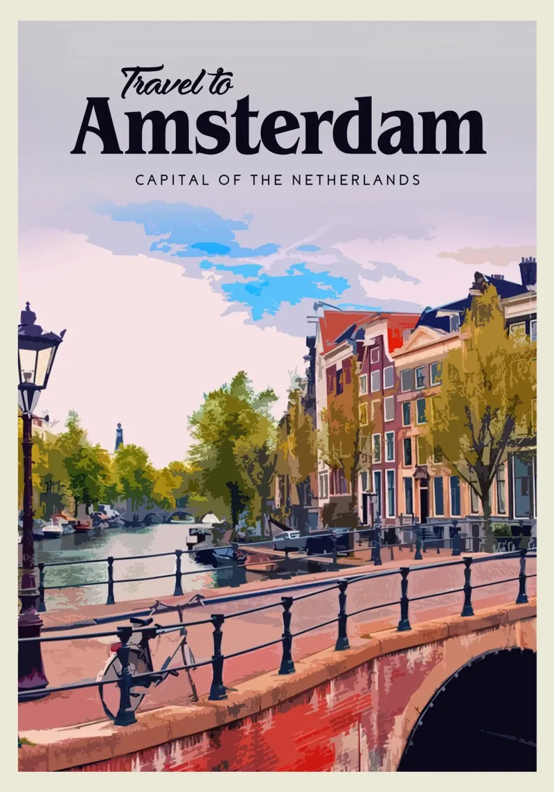 Viaggio ad Amsterdam poster con telaio in legno da Mercury Club