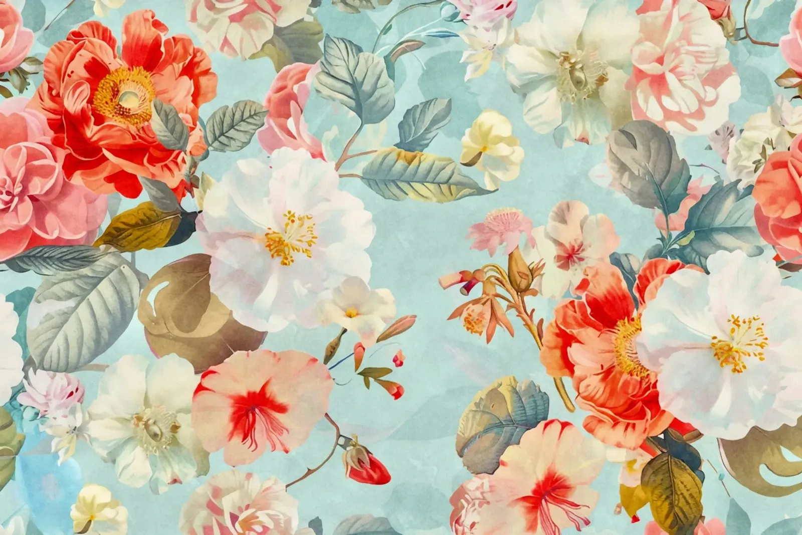 Fiori neo kitsch pastello retrò poster con telaio in alluminio da Andrea Haase Floral Passion