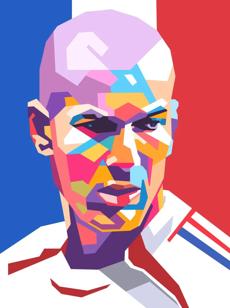 Ritratto pop art di Zinedine Zidane poster con telaio in plastica da Hantamrata