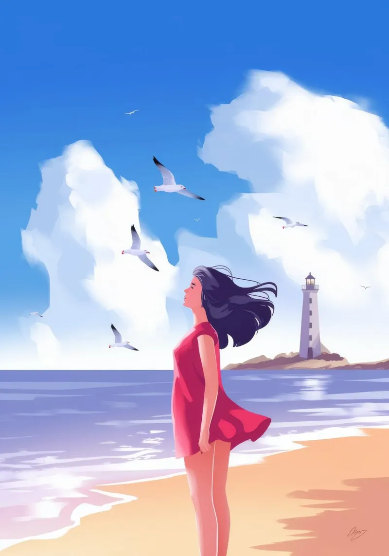 Passeggiata sulla spiaggia battuta dal vento poster con telaio in alluminio da Atelier Tiga
