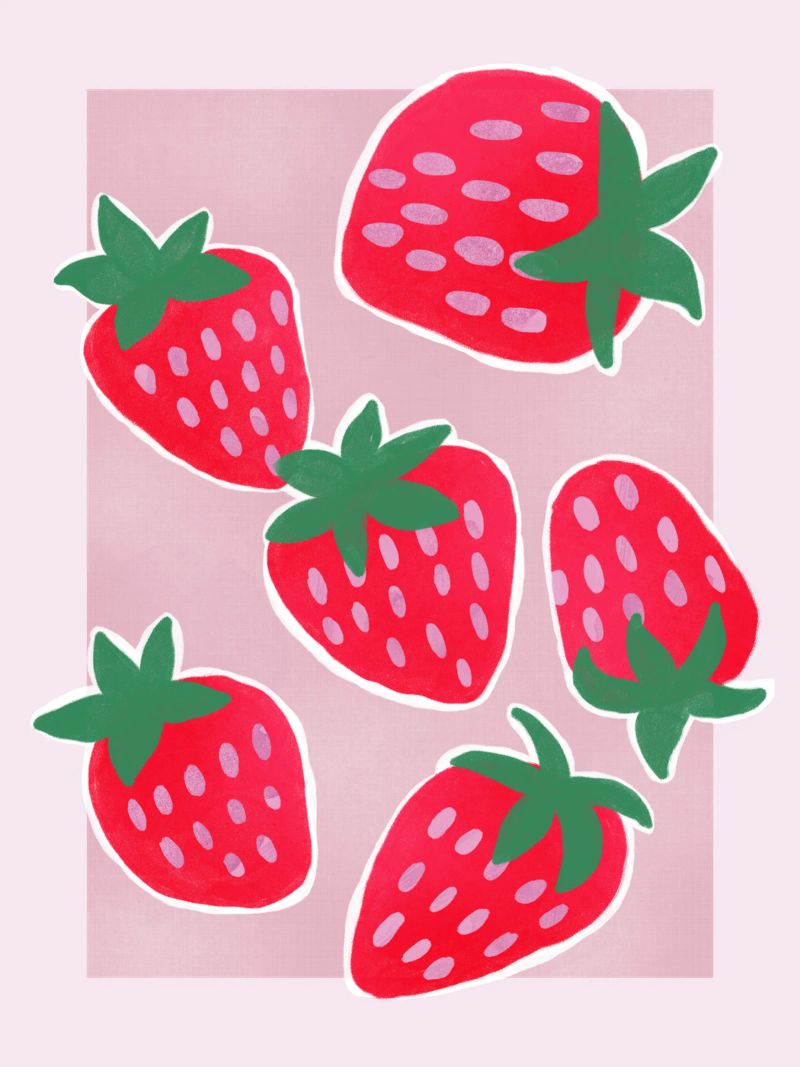Berry Sweet Strawberries – Playful Fruit Art Print poster by showmemars