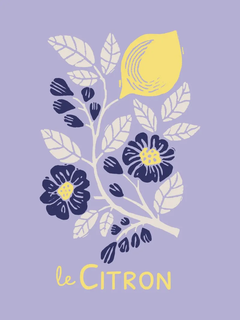 Le Citron - Stampa botanica floreale e al limone in Lavanda pellicola backlit da showmemars