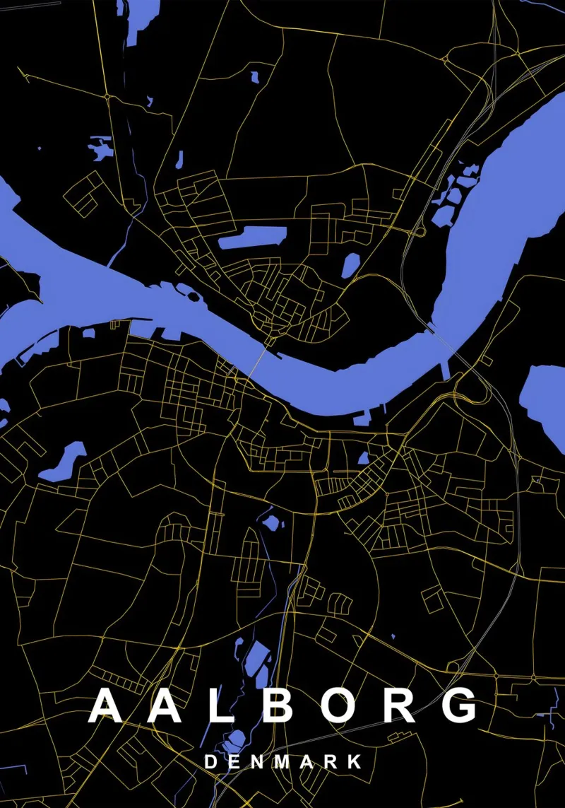 Mappa della città di Aalborg Danimarca Nero e Oro pellicola backlit da Cartographers Library
