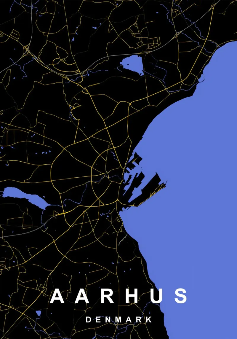 Mappa della città di Aarhus Danimarca Nero e oro plexiglass da Cartographers Library
