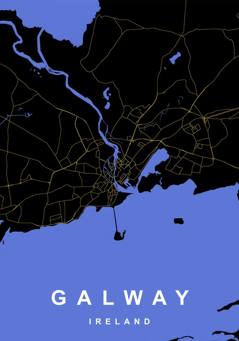 Galway Irlanda - Mappa della città in nero e oro pellicola backlit da Cartographers Library