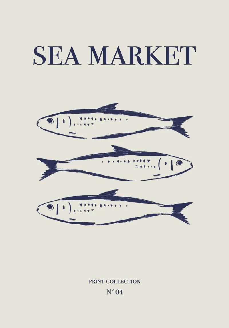 Sardine del mercato marino poster con telaio in plastica da Sixmai