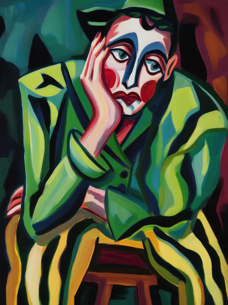 Der Müde Clown | Expressionistische Malerei Hahnemühle von Autofocus