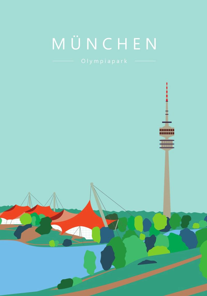 München, Olympiapark mit Olympiaturm, Bayern Poster von Taimanta