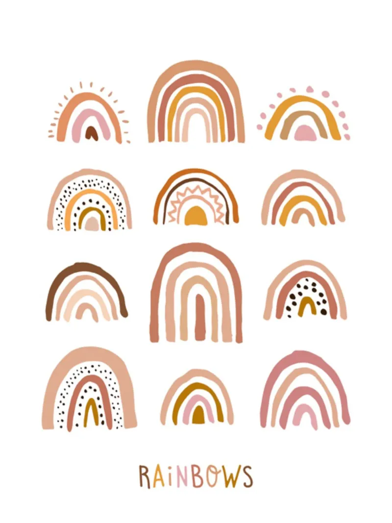 Boho Regenboog Print, Kinderen Muurkunst poster met aluminium frame van Little Lola
