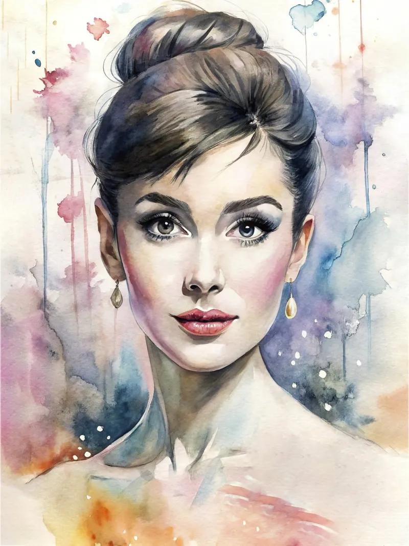 Audrey Hepburn in acquerello pellicola backlit da ARTVI-SHOP